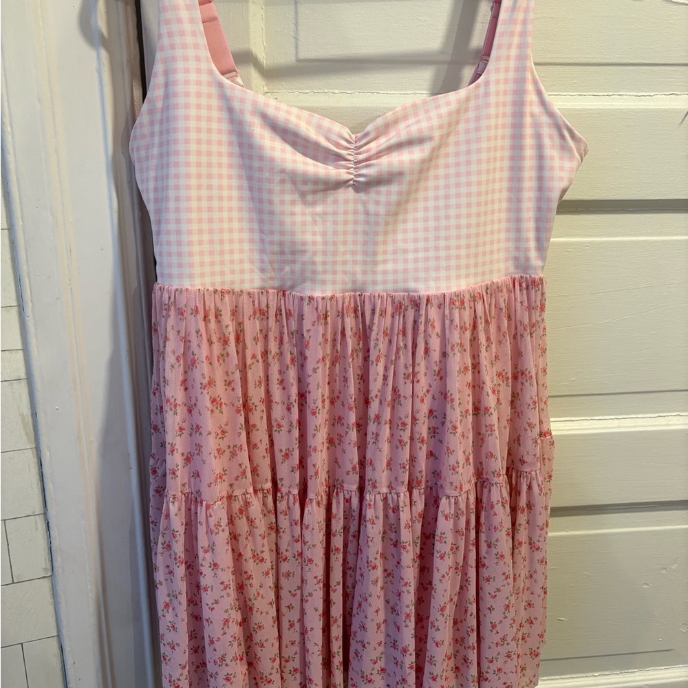 Pink Gingham & Floral Tiered Sundress - Brand Unknown